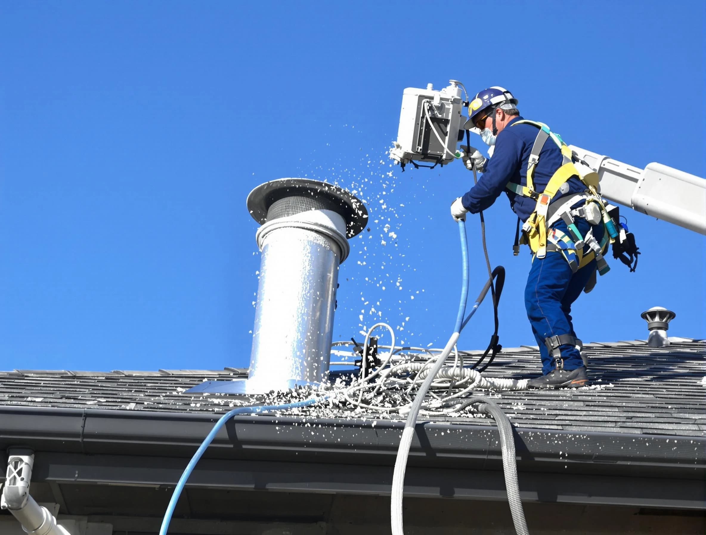 Boulder Dryer Vent Cleaning certified technician safely cleaning a roof-mounted dryer vent in Boulder