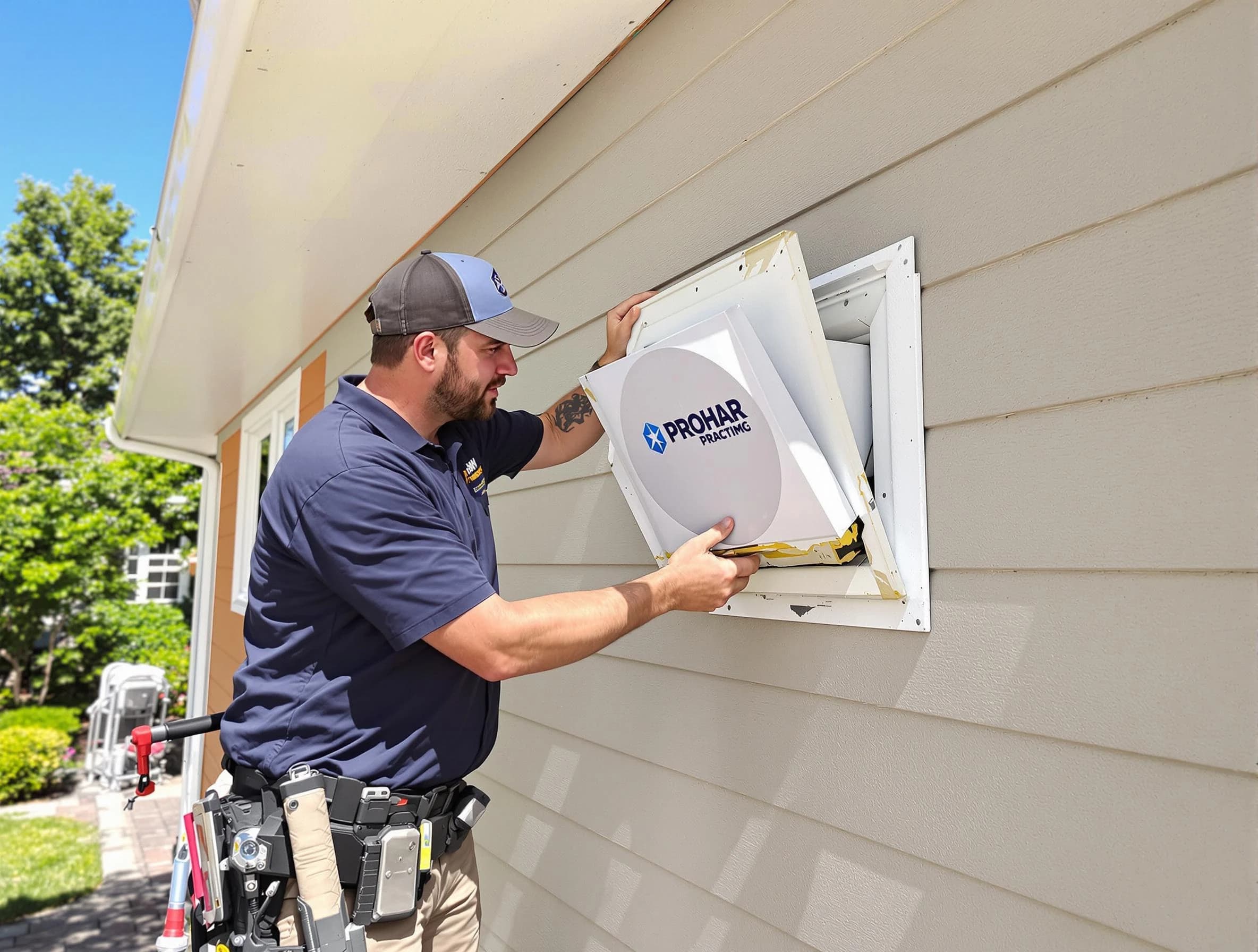 Boulder Dryer Vent Cleaning technician installing a new protective dryer vent cover on a home in Boulder