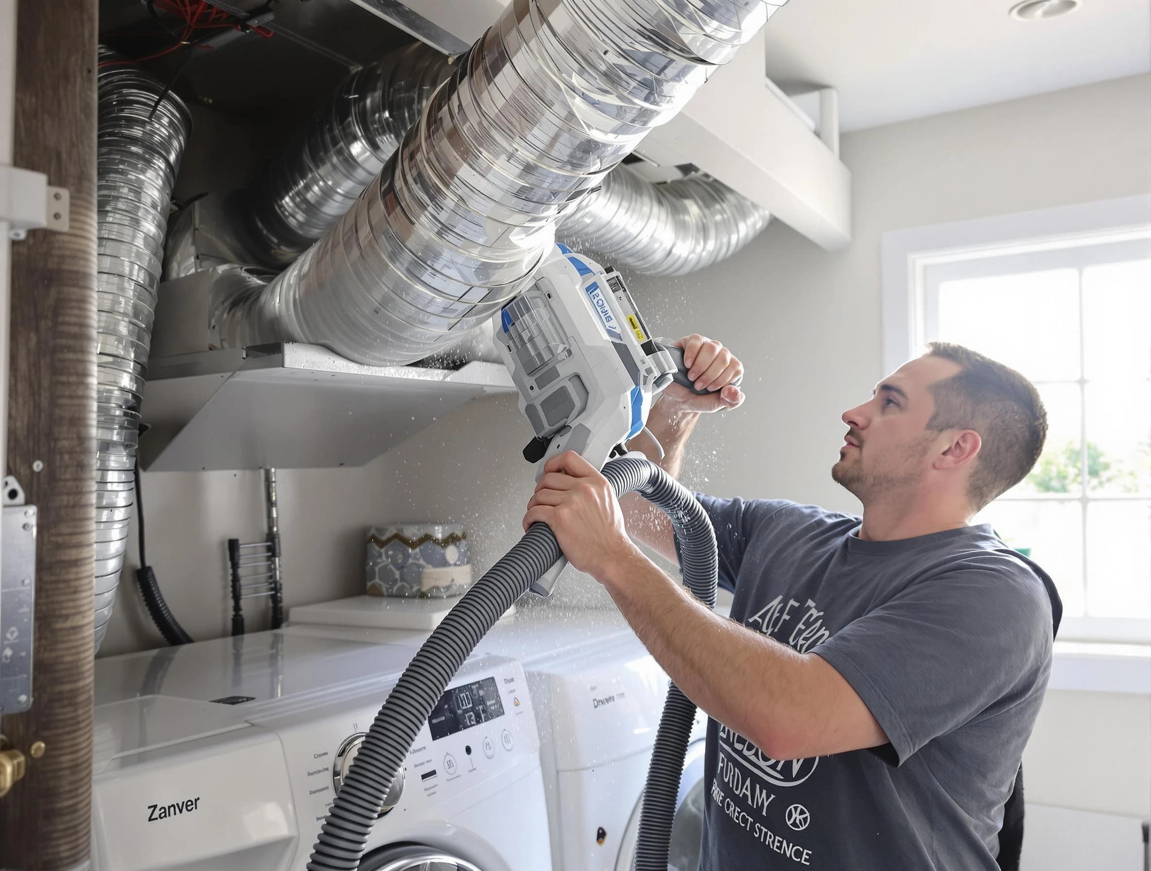 Boulder Dryer Vent Cleaning specialist cleaning deep within a dryer vent duct system in Boulder